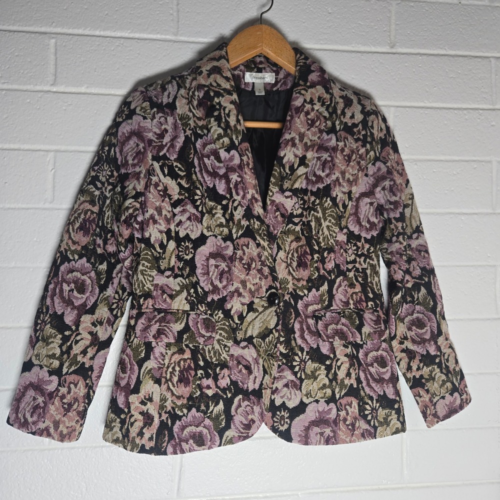 Vtg Dressbarn Womens Blazer Jacket Floral Tapestry Brocade Rose Single Button M